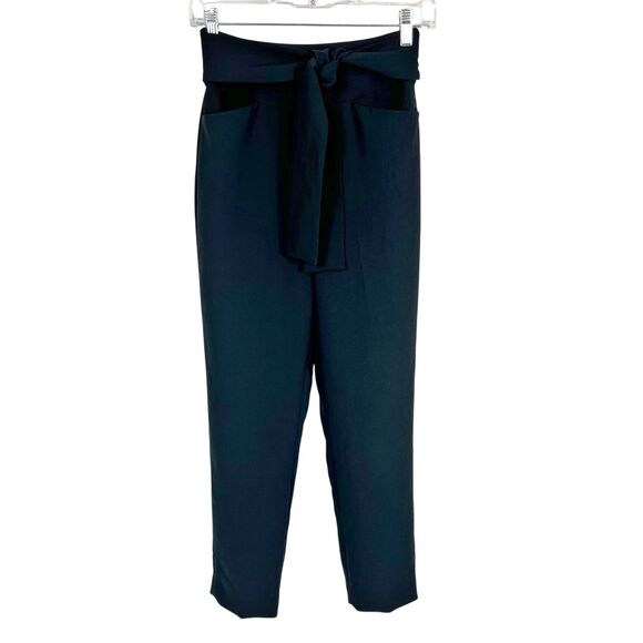 Aritzia Wilfred Geneva Black High Rise Tie Waist Straight Trouser Ankle Pant 0 - Picture 2 of 11